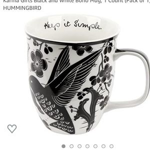 Karma-“Keep It Simple” Hummingbird black and white ceramic mug. 16oz NWT